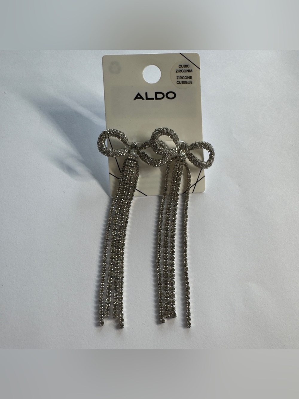 8cm ALDO Silver Rhinestone Bow Tassel Earrings